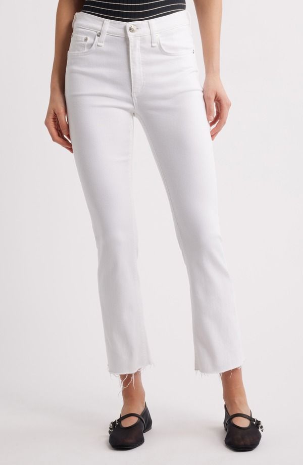 ラグアンドボーン レディース ボトムス デニムパンツ ブーツカット アンクル ブーツ ジーンズ rag bone Flexi Peyton Raw Hem Ankle Bootcut Jeans Optic White ホワイト