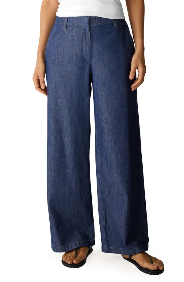 エイリーンフィッシャー レディース ボトムス デニムパンツ ワイドレッグ コットン Eileen Fisher Wide Leg Organicotton Denim Pants Dark Indigo インディゴ
