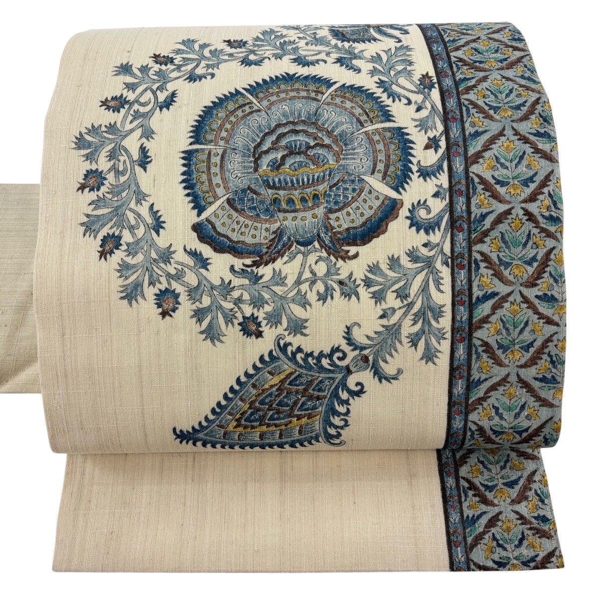 【美品】 名古屋帯 秀品 紬地 花唐草 草花 ベージュ 正絹 【中古】