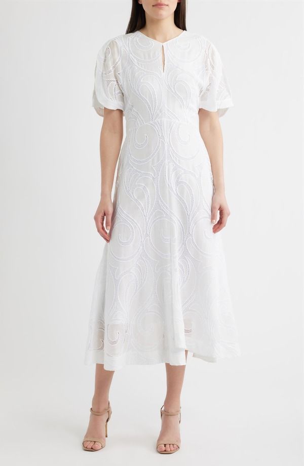 ボス レディース トップス ワンピース ミディ 刺繍 BOSS Denazal Embroidered Midi Dressoft Cream クリーム
