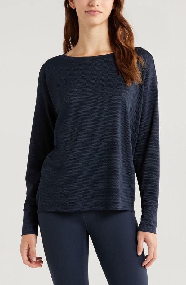 ゼラ レディース トップス シャツ Zella Textured Equilibrium Long Sleeve TShirt Navy Sapphire ネイビー
