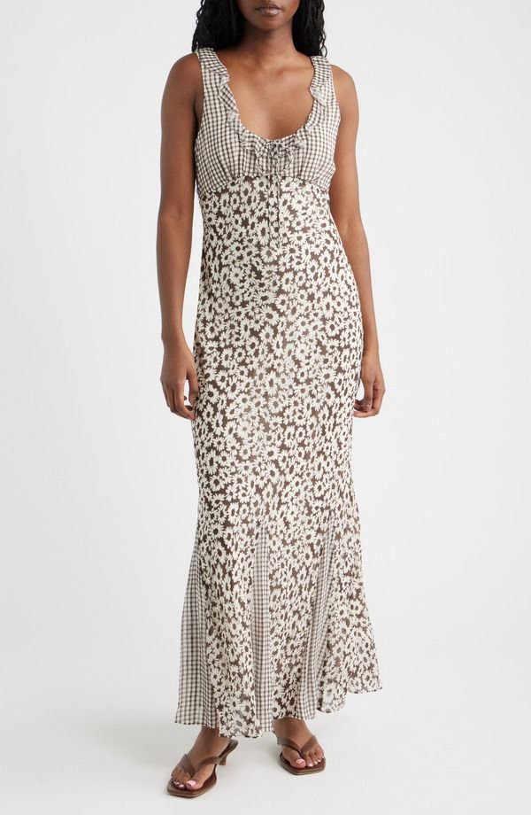 レイルズ レディース トップス ワンピース プリント マキシ Rails Dahlia Mixed Print Maxi Dress Espresso Daisy Ginghamix