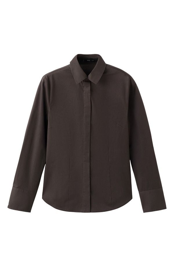 マンゴ レディース トップス シャツ スリムフィット MANGO Slim Fit Stretch Poplin ButtonUp Shirt Brown ブラウン
