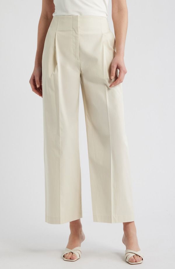 ボス レディース ボトムス レギンス ワイドレッグ ハイウエスト プリーツ パンツ BOSS Tulotta Pleated High Waist Wide Leg Pants Light Pumice