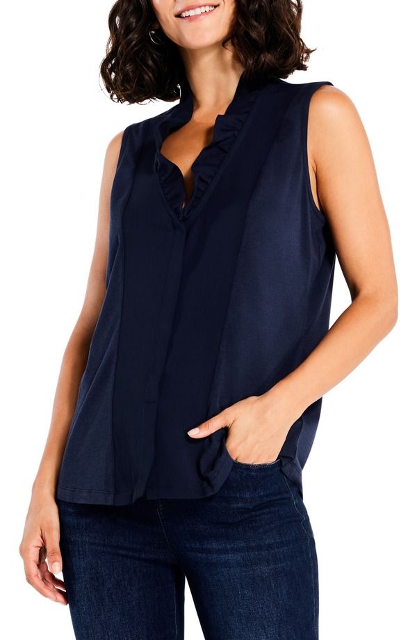 ニックプラスゾーイ レディース トップス シャツ フリル ノースリーブ NICZOE Ruffled Around Sleeveless Top Dark Indigo インディゴ