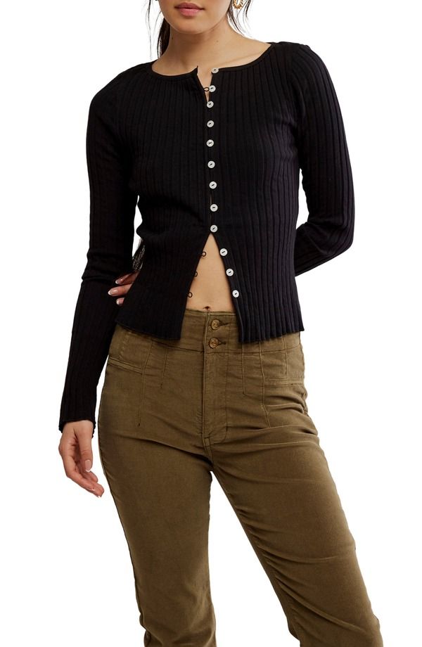 フリーピープル レディース トップス シャツ Free People Tilly Rib Long Sleeve ButtonUp Top Black ブラック