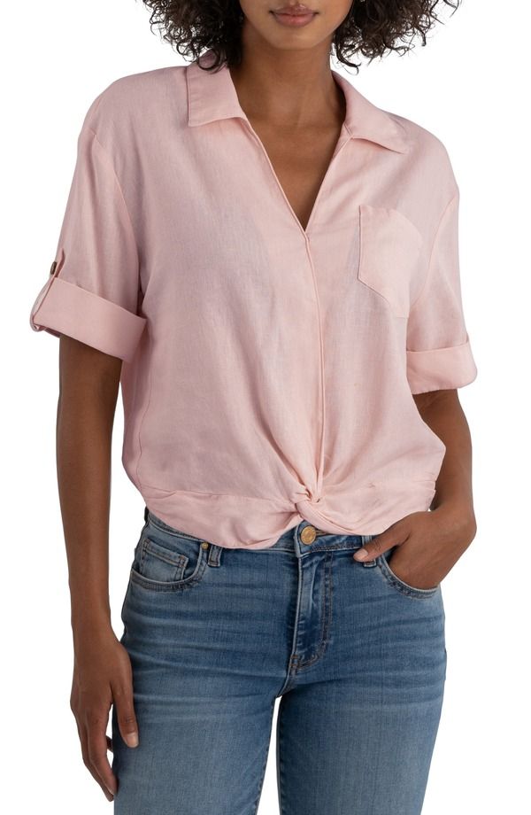 カットフロムザクロス レディース トップス シャツ リネン KUT from the Kloth Rebel Knot Front Linen Blend Toprincess