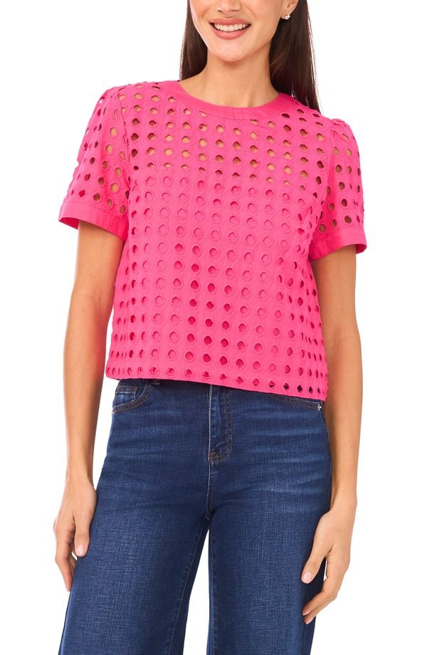 セセ レディース トップス シャツ コットン CeCe Circleyelet Cotton Topink Taffy ピンク