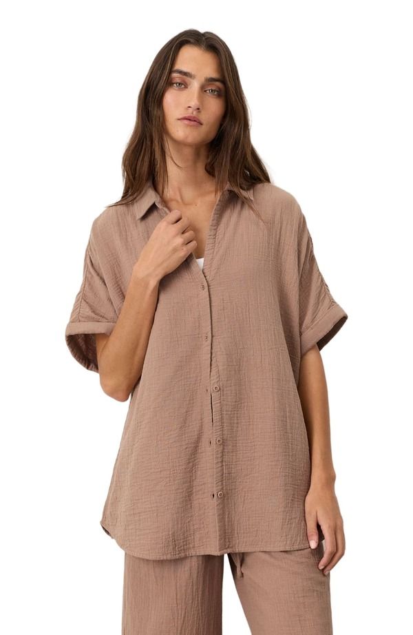 パクト レディース トップス シャツ コットン Pact Organicotton Coastal Double Gauze Relaxed Shirt Driftwood Brown ブラウン