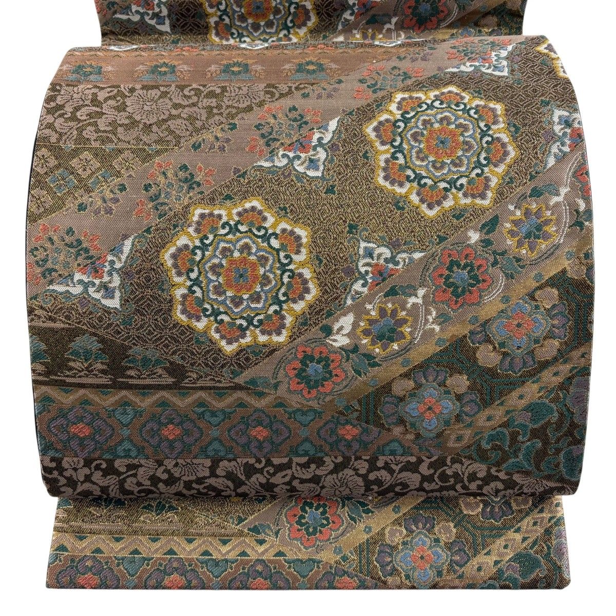 袋帯 秀品 華文 花唐草 箔 灰茶 六通 正絹 【中古】