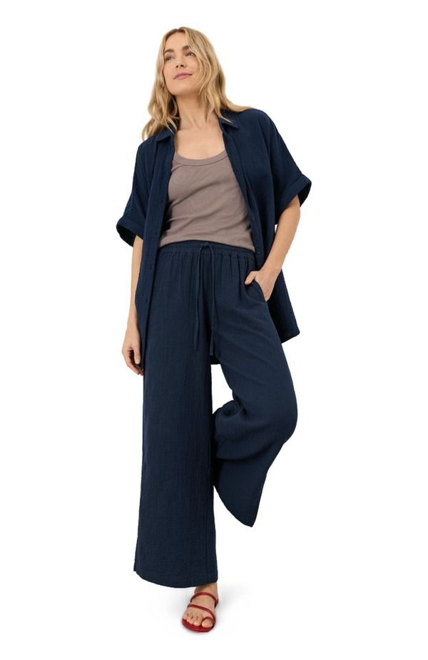 パクト レディース トップス シャツ コットン Pact Organicotton Coastal Double Gauze Relaxed Shirt Navy ネイビー