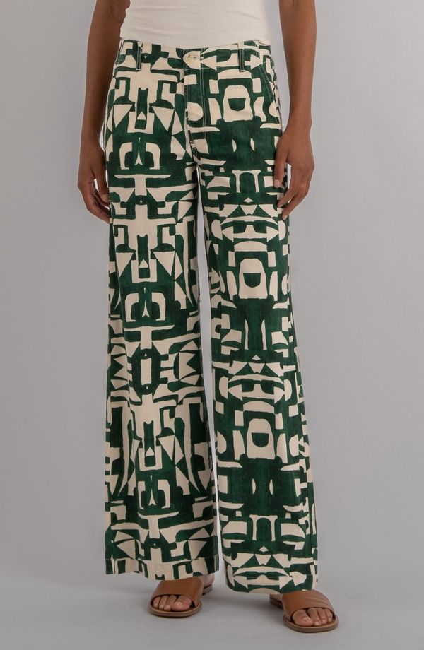 カットフロムザクロス レディース ボトムス レギンス ワイドレッグ ハイウエスト プリント パンツ KUT from the Kloth Meg Print High Waist Wide Leg Pants Forest Olive オリーブ