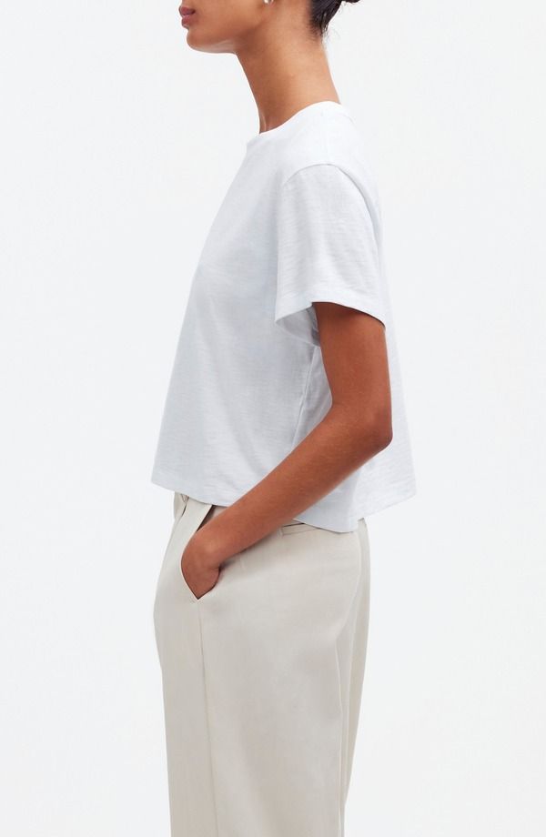 メイドウェル レディース トップス シャツ コットン Madewell Boxy Crop Cotton Slub TShirt Eyelet White ホワイト｜詳細画像