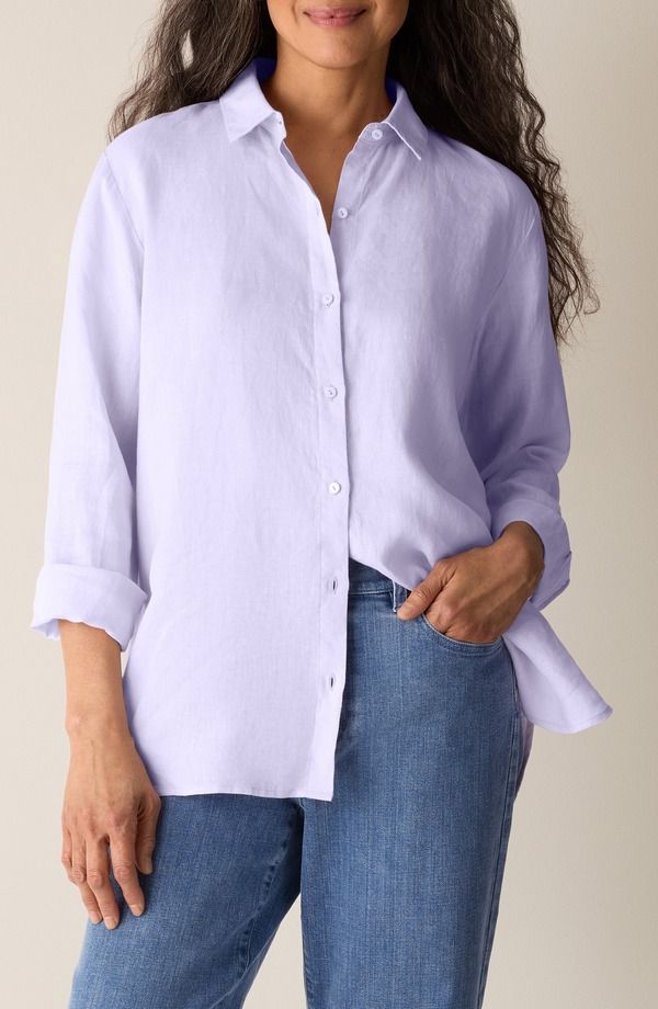 エイリーンフィッシャー レディース トップス シャツ リネン Eileen Fisher Classicollar Organic Linen Long ButtonUp Shirt Lilac Frost ライラック