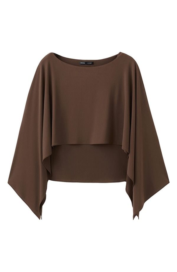 マンゴ レディース トップス シャツ ケープデザイン キャップ ケープ MANGO Blusa Lina Cape Top Brown ブラウン