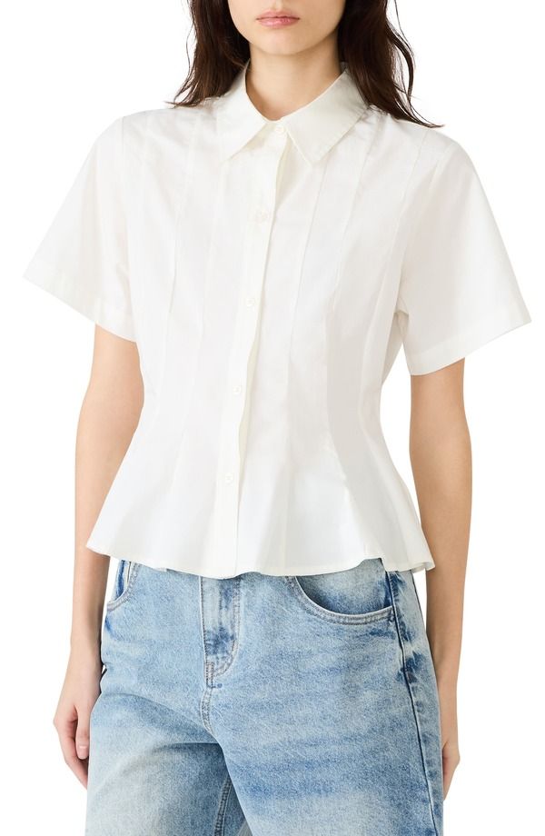 スティーブ マデン レディース トップス シャツ Steve Madden Porter Pleat ButtonUp Shirt White ホワイト