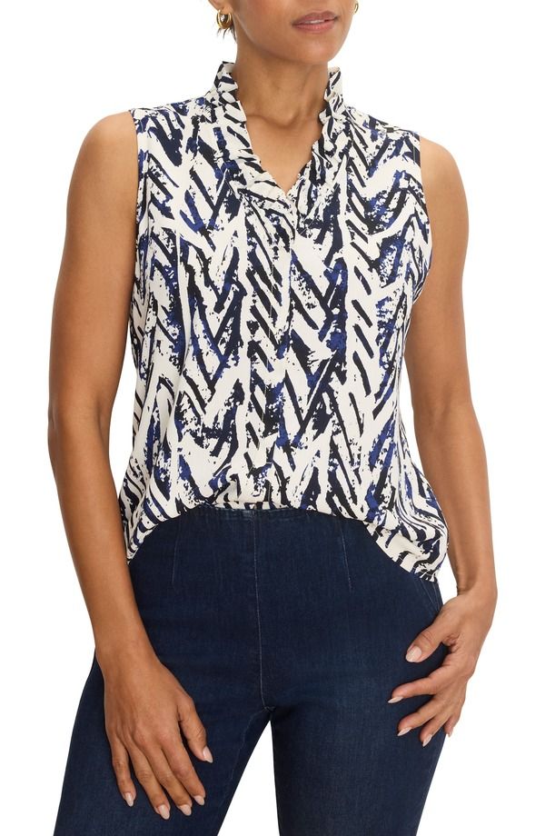 ニックプラスゾーイ レディース トップス シャツ フリル ノースリーブ NICZOE Crosshatch Ruffle Around Sleeveless Top Indigo Multi インディゴ