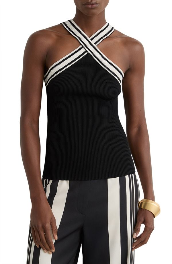 レイス レディース トップス シャツ Reiss Ivanna Rib Top Black White ホワイト