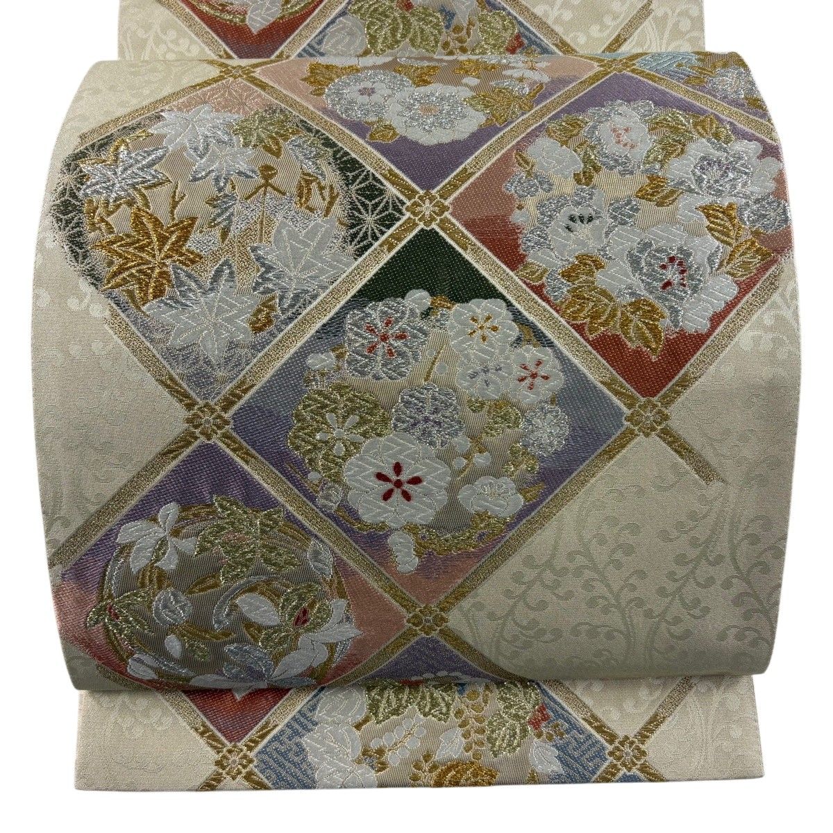 【美品】 袋帯 秀品 天井花の丸 加賀草木染 金銀糸 薄黄 六通 正絹 【中古】