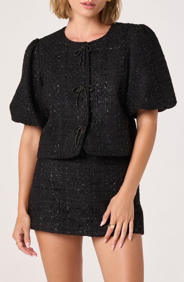 アストール レディース トップス シャツイード ジャケット ASTR the Label Puff Sleeve Tweed Jacket Black ブラック