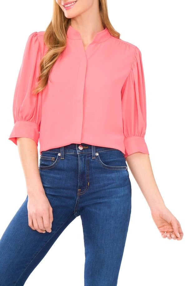セセ レディース トップス シャツ CeCe Puff Sleeve ButtonUp Shirt Calypso Coral コーラル