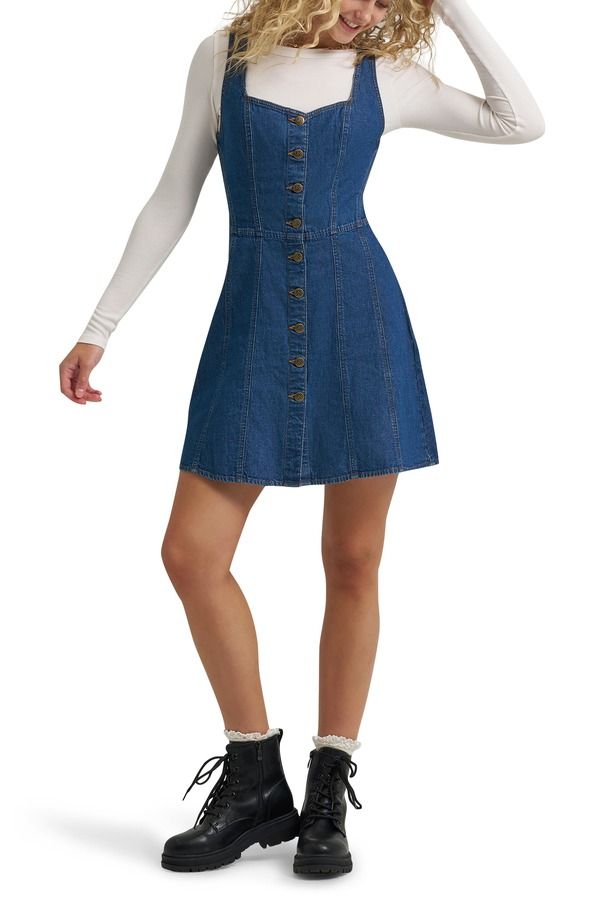リー レディース ボトムス デニムパンツ ミニワンピース ミニ Lee Seamedeniminidress Evening Blue ブルー 16,316円