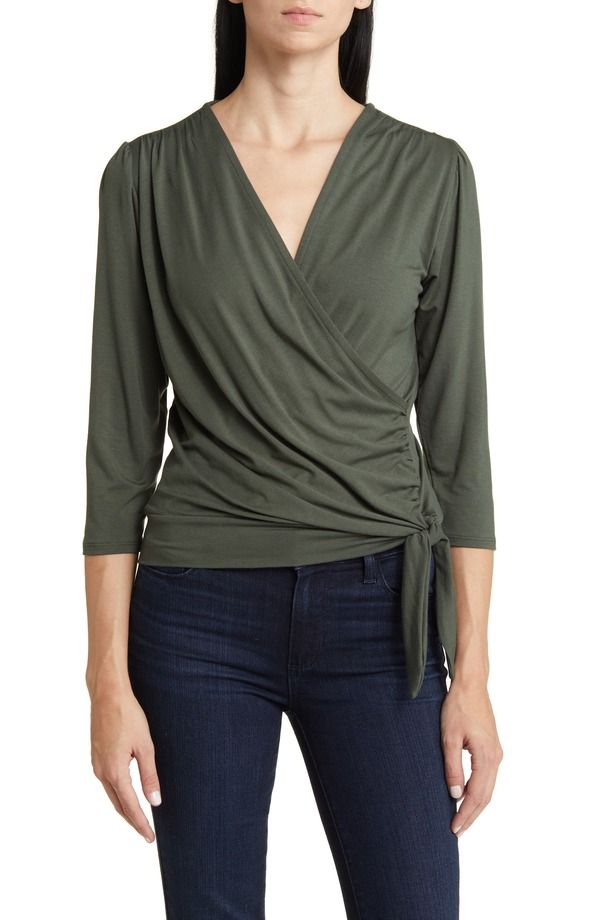 ラブアペラ レディース トップス シャツ Loveappella Faux Tie Wrap Top Olive オリーブ