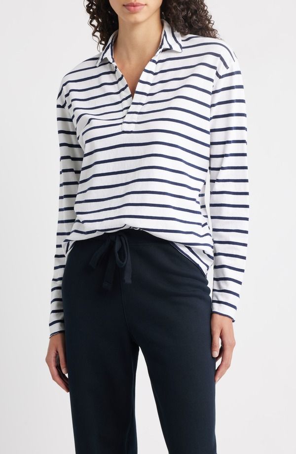 フランク ＆ アイリーン レディース トップス シャツ Frank Eileen Patrick Popover Henley White Navy ホワイト