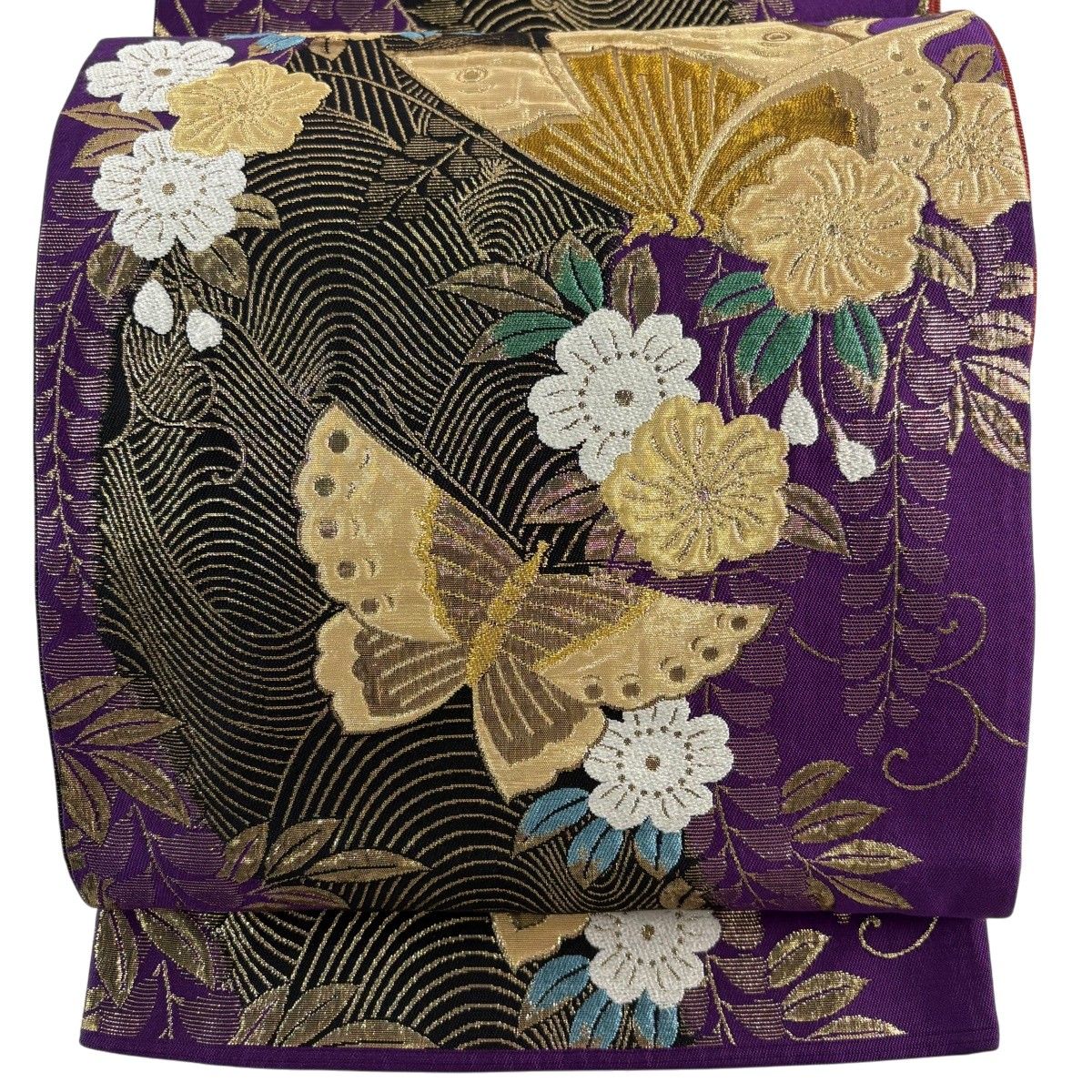 袋帯 秀品 振袖向き 蝶 桜 金銀糸 箔 紫 六通 正絹 【中古】 - メルカリ 袋帯 秀品 振袖向き 蝶 桜 金銀糸 箔 紫 六通 正絹 【中古】 - メルカリ