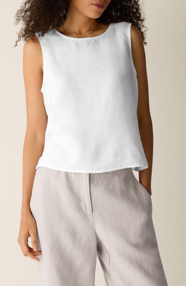 エイリーンフィッシャー レディース トップス シャツ リネン Eileen Fisher Organic Linen Shell White ホワイト