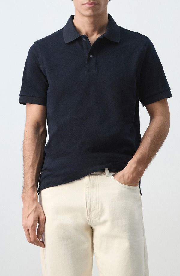 マンゴ メンズ トップス ポロシャツ レギュラーフィット コットン MANGO Regular Fit Cotton Piqu Polo Navy ネイビー
