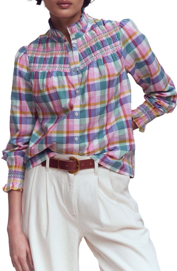 ボーデン レディース トップス シャツ コットン Boden Esme Check Smock Detail Cotton ButtonUp Shirt Multi Check マルチカラー