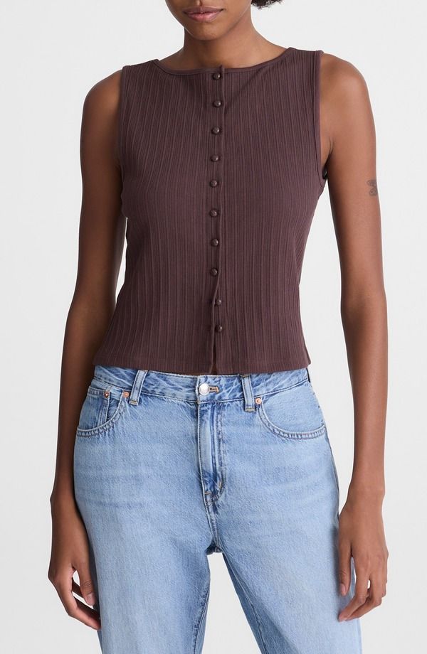 メイドウェル レディース トップス シャツ クルーネック ベスト Madewell Rib Crewneck Vestank Chocolate Plum プラム