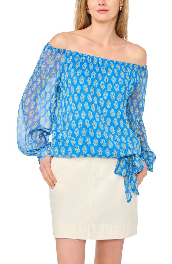 ヴィンスカムート レディース トップス シャツ フラワー柄 フラワー Vince Camuto Floral Off the Shoulder Topalace Blue ブルー