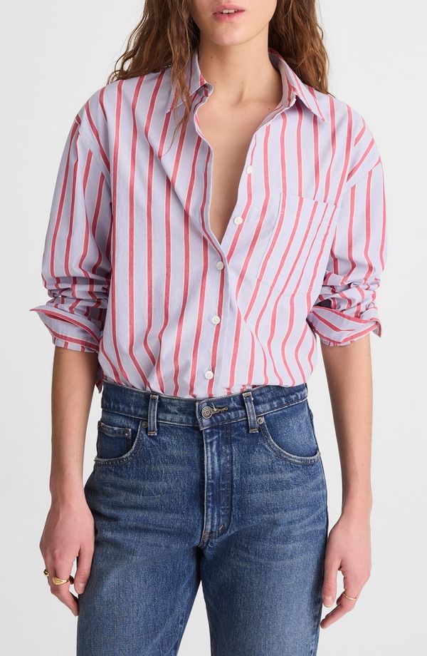 メイドウェル レディース トップス シャツ コットン Madewell Theasy Stripe Cotton Poplin ButtonUp Shirtranquil Blue ブルー