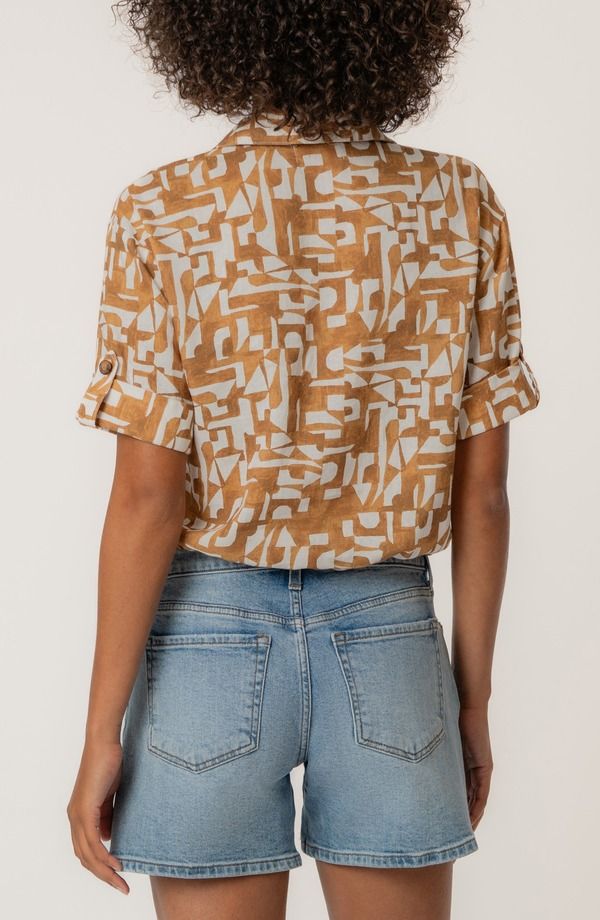 カットフロムザクロス レディース トップス シャツ プリント リネン KUT from the Kloth Rebel Printed Knot Front Linen Blend Top Cambridge Wood