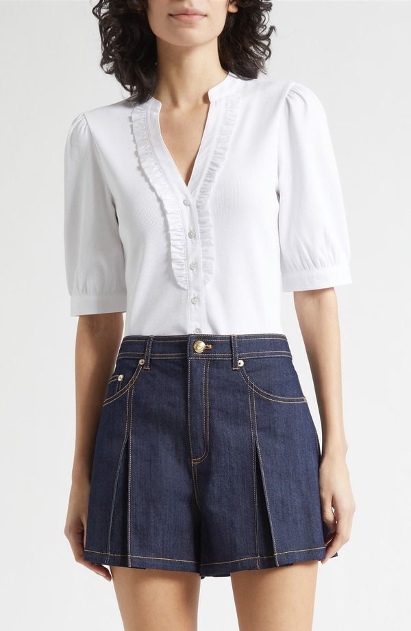 サンク セプト レディース トップス シャツ フリル Cinq Sept Junie Ruffle Rib Top White White ホワイト