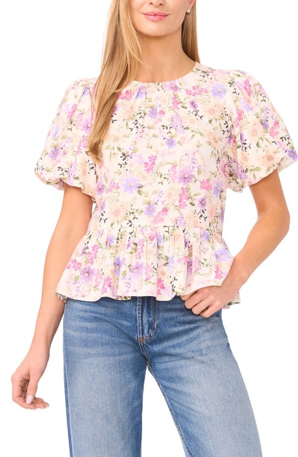 セセ レディース トップス シャツ フラワー柄 フラワー CeCe Floral Shirred Neck Top New Ivory アイボリー