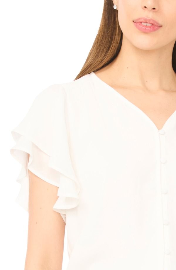 セセ レディース トップス シャツ Vネック CeCe Double Flutter Sleeve VNeck Top New Ivory アイボリー