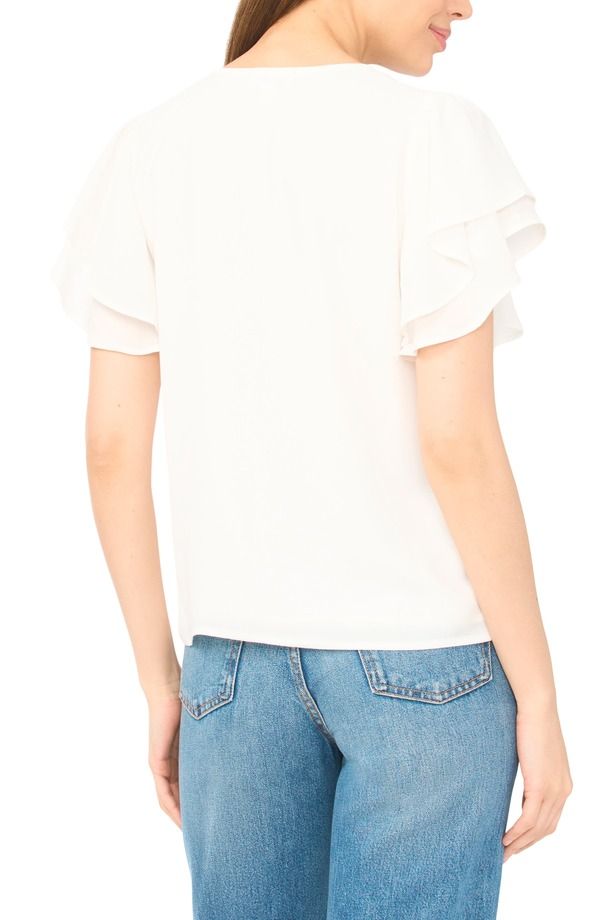 セセ レディース トップス シャツ Vネック CeCe Double Flutter Sleeve VNeck Top New Ivory アイボリー