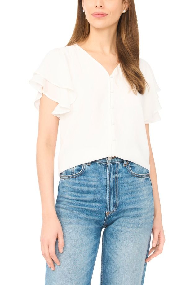 セセ レディース トップス シャツ Vネック CeCe Double Flutter Sleeve VNeck Top New Ivory アイボリー