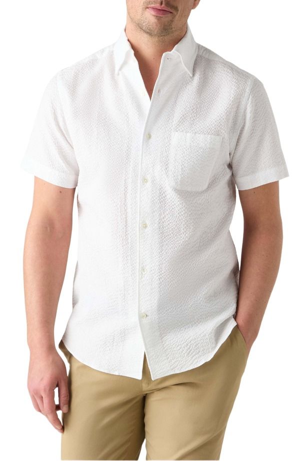 ロバート タルボット メンズ トップス シャツ Robertalbott Morgan Paisley Jacquard Seersucker Short Sleeve Shirt White ホワイト