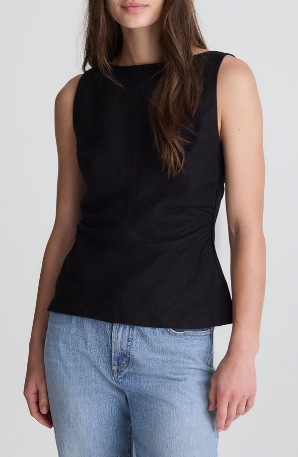 メイドウェル レディース トップス シャツ ノースリーブ リネン Madewell Cinched Boatneck Sleeveless Linen Top Jet Black ブラック