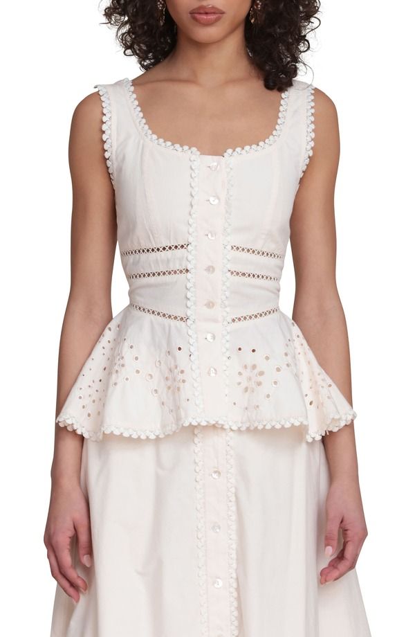 アヴェックレフィーユ レディース トップス シャツ コットン Avec Les Filles Eyelet Peplum Cotton Tank Cream クリーム