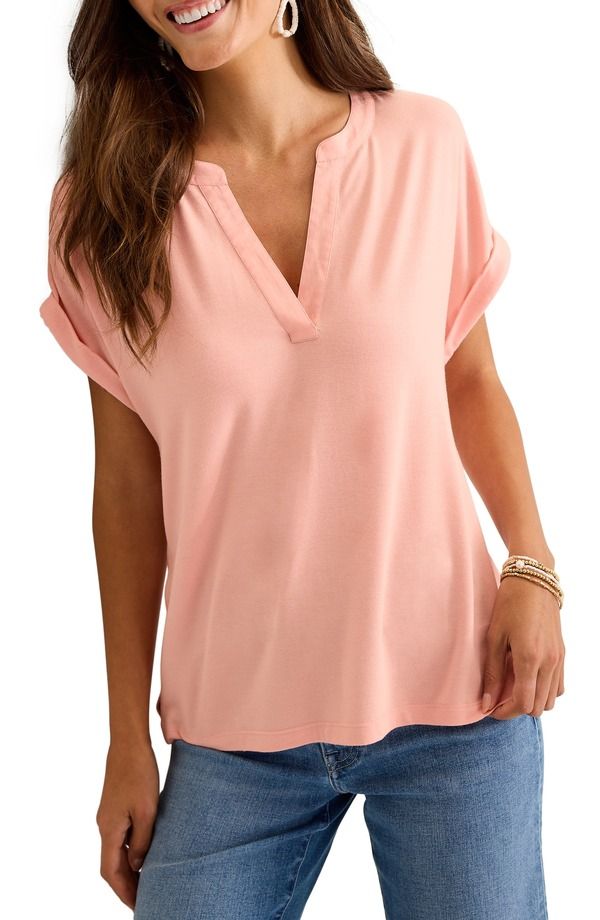 トッミーバハマ レディース トップス シャツ Tommy Bahama Kauai Split Neck Top Light Salmon サーモン