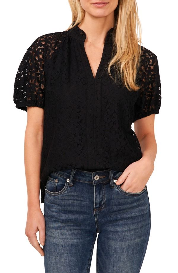 セセ レディース トップス シャツ レース CeCe Raglan Sleeve Lace Top Rich Black ブラック