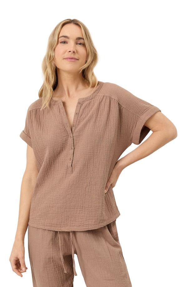パクト レディース トップス シャツ コットン Pact Organicotton Coastal Double Gauze Short Sleeve Popover Driftwood Brown ブラウン