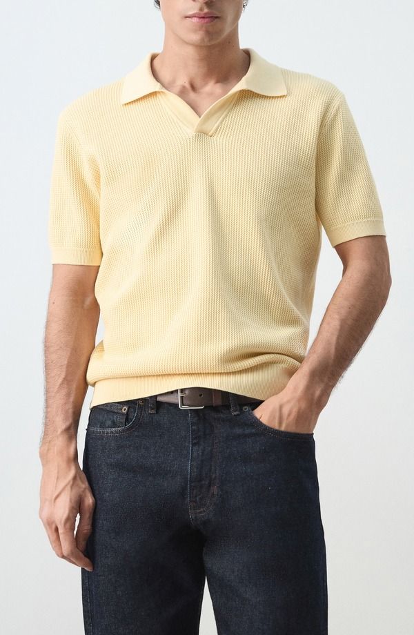 マンゴ メンズ トップス ポロシャツ コットン MANGO Cotton Piqu Polo Pastel Yellow イエロー