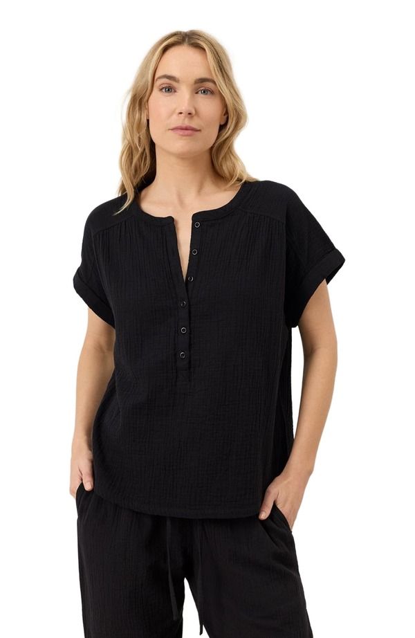 パクト レディース トップス シャツ コットン Pact Organicotton Coastal Double Gauze Short Sleeve Popover Jet Black ブラック