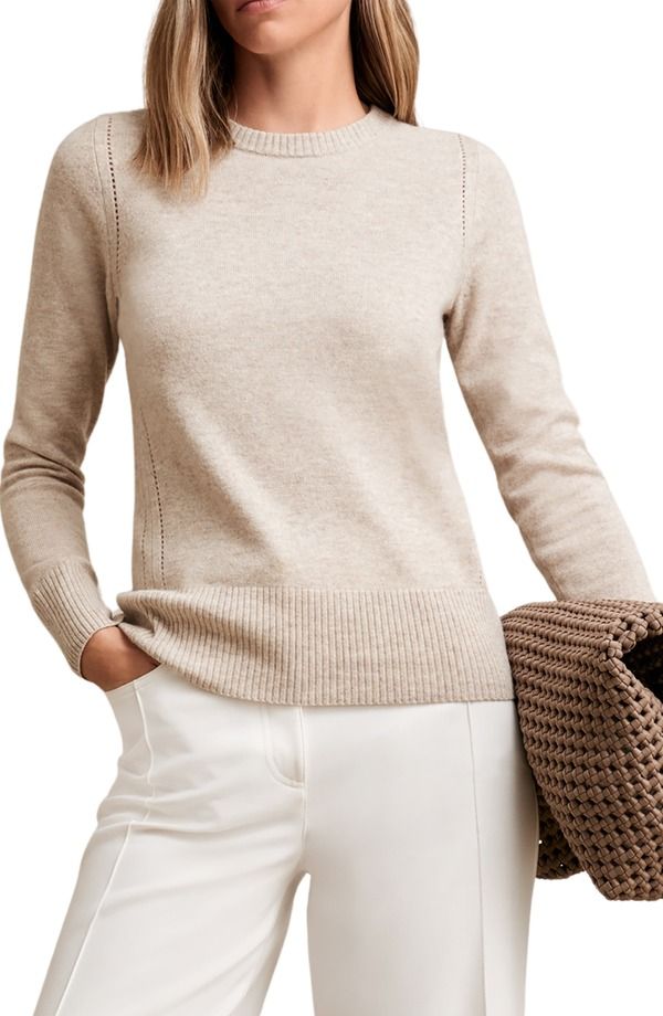 レイス レディース トップス シャツ クルーネック セーター Reiss Anya Pointelle Accent Crewneck Sweater Oatmeal Neutral オートミール